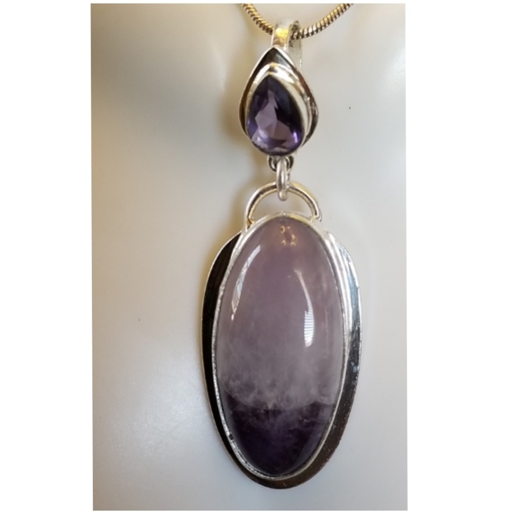 Genuine Cabochon & Faceted Amethyst Pendant